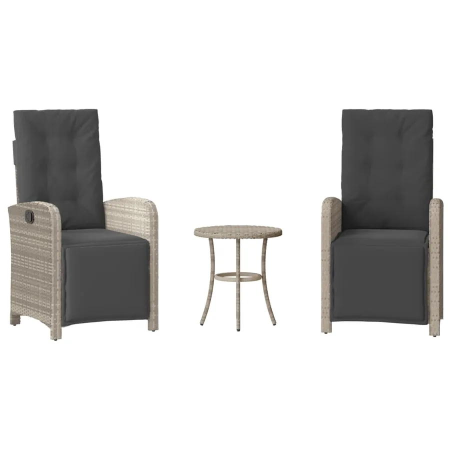 Ensemble de bistro 3 pcs et coussins gris clair résine tressée - 2