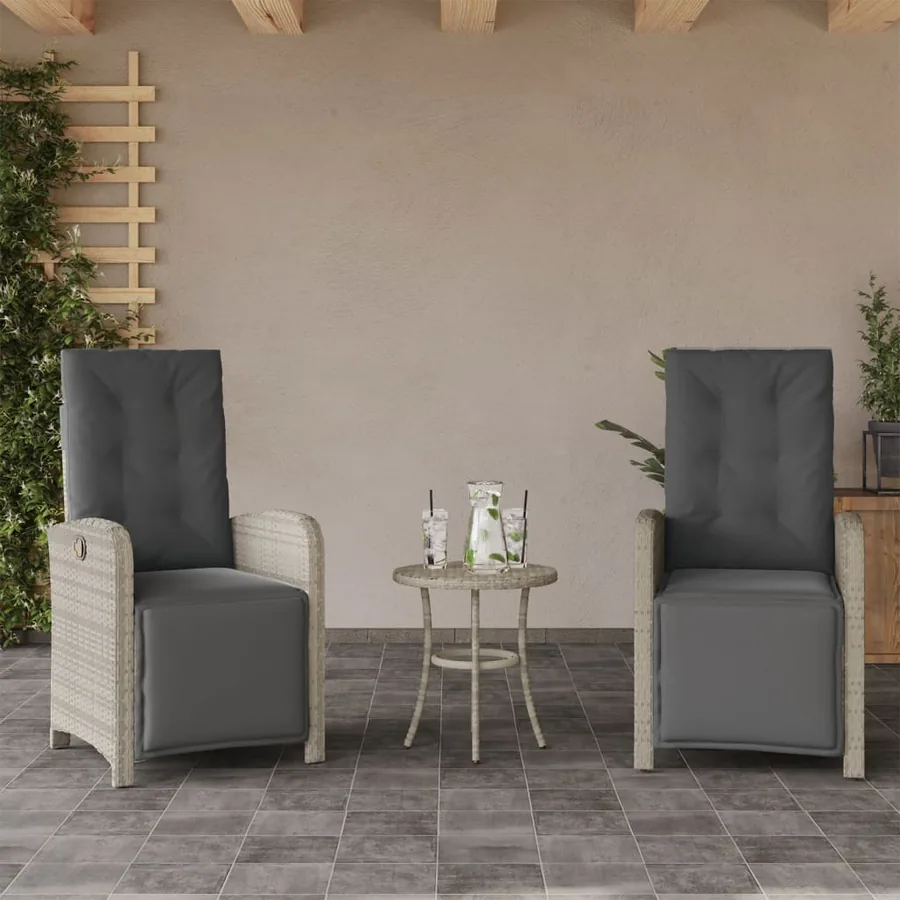 Ensemble de bistro 3 pcs et coussins gris clair résine tressée - 3