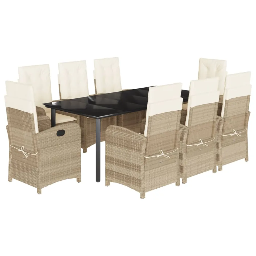 Ensemble à manger de jardin et coussins 9 pcs beige Poly rotin - 2