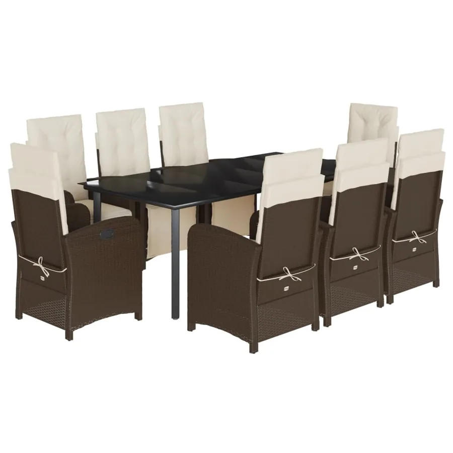 Ensemble à manger de jardin et coussins 9 pcs marron poly rotin - 2