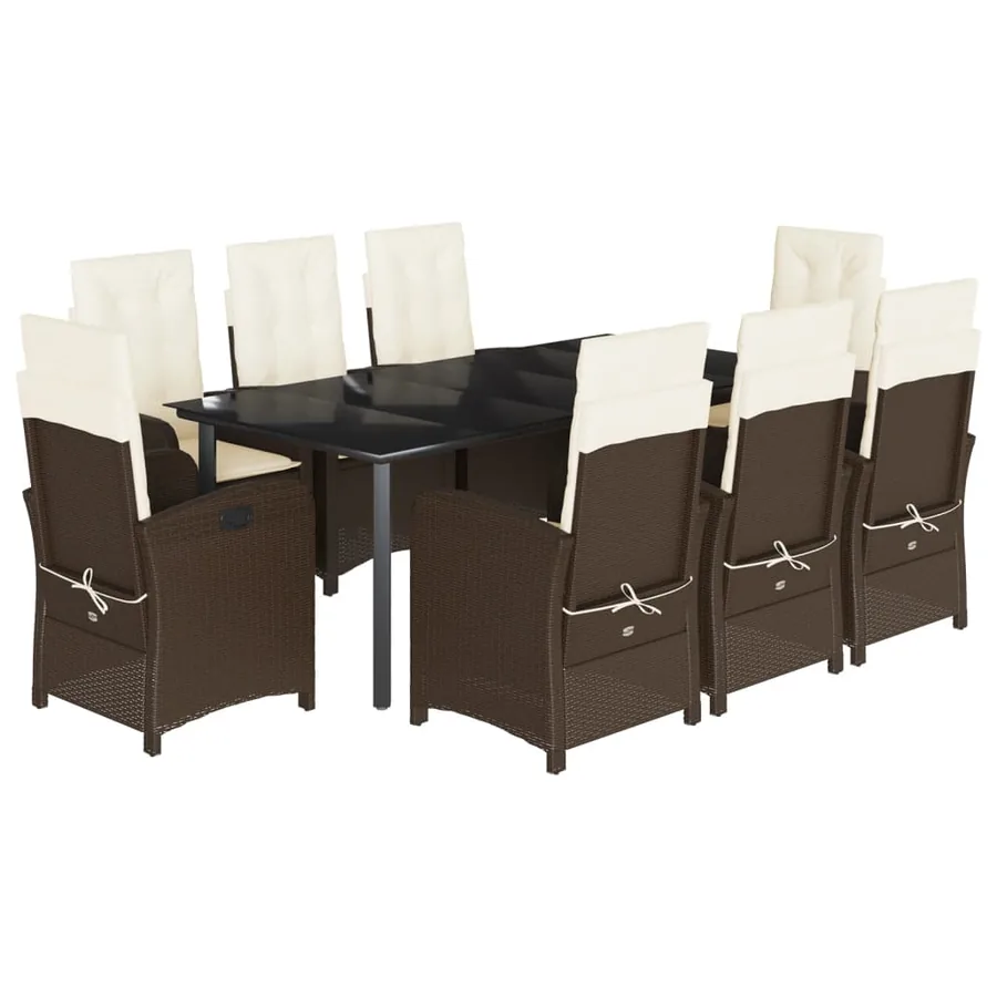 Ensemble à manger de jardin et coussins 9 pcs marron poly rotin - 2
