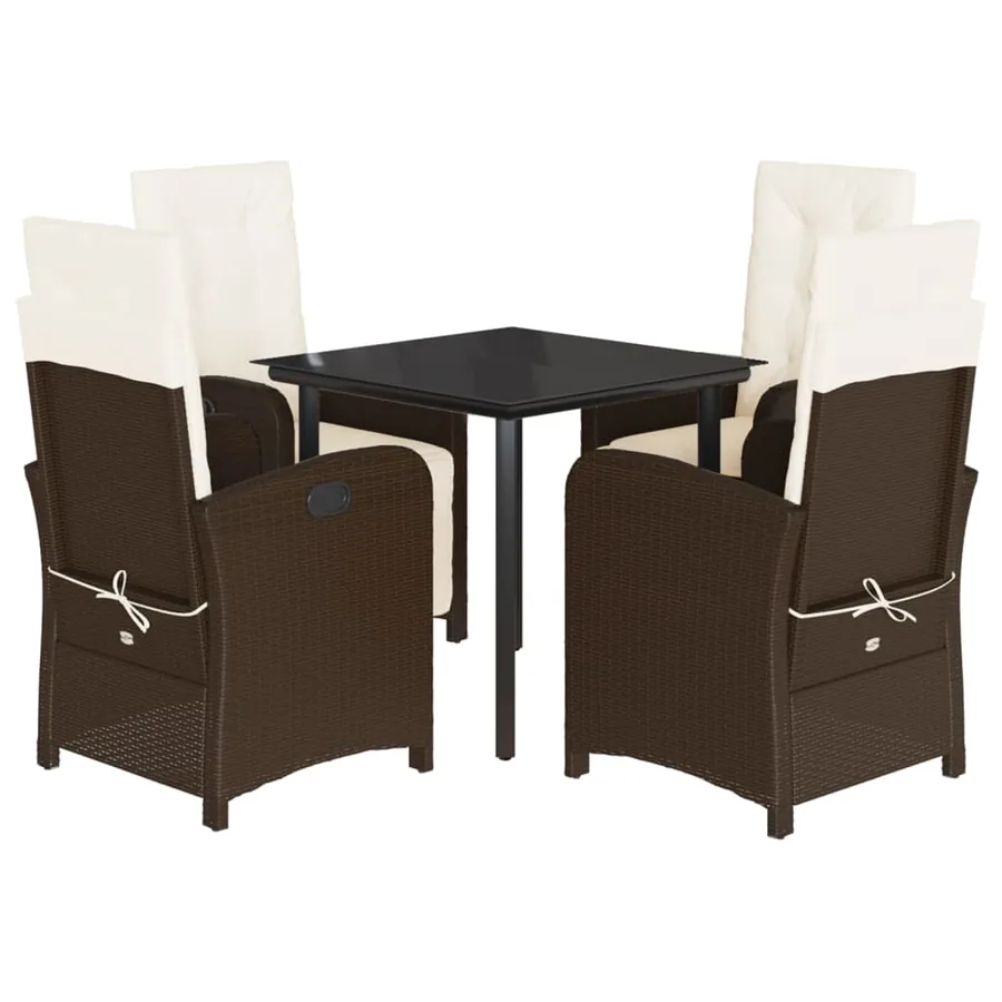 Ensemble à manger de jardin 5 pcs et coussins marron poly rotin - 2