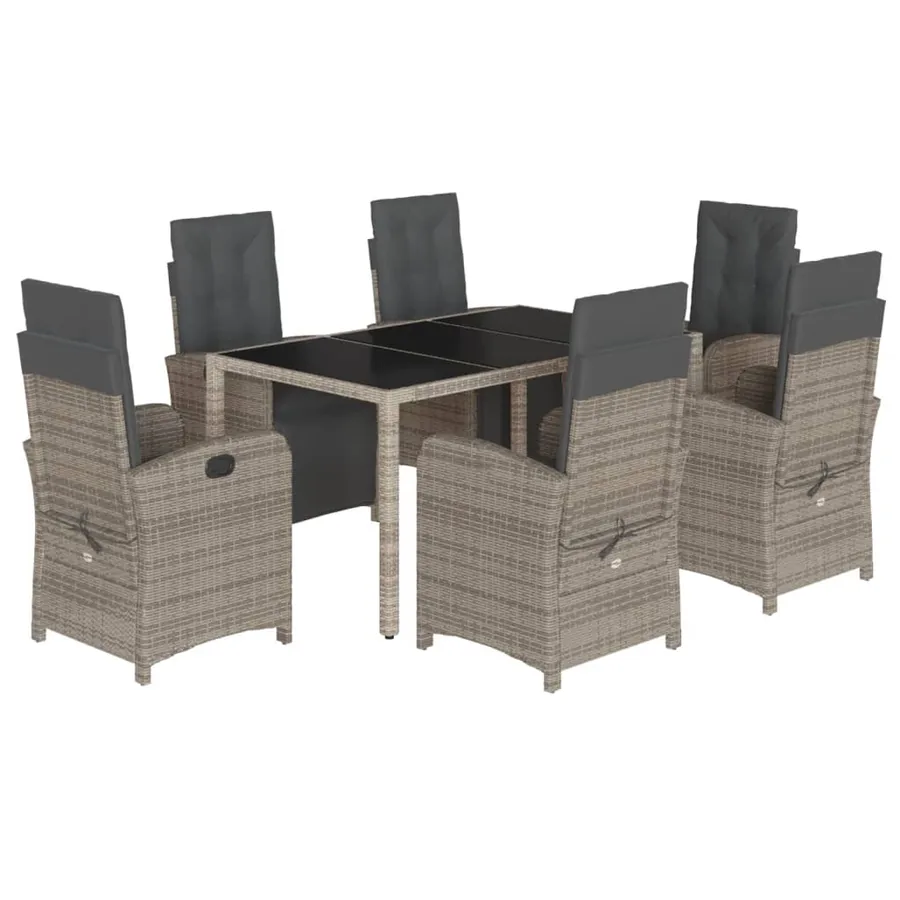 Ensemble à manger de jardin et coussins 7 pcs gris rotin - 2