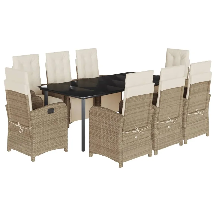 Ensemble à manger de jardin et coussins 9 pcs beige Poly rotin - 2