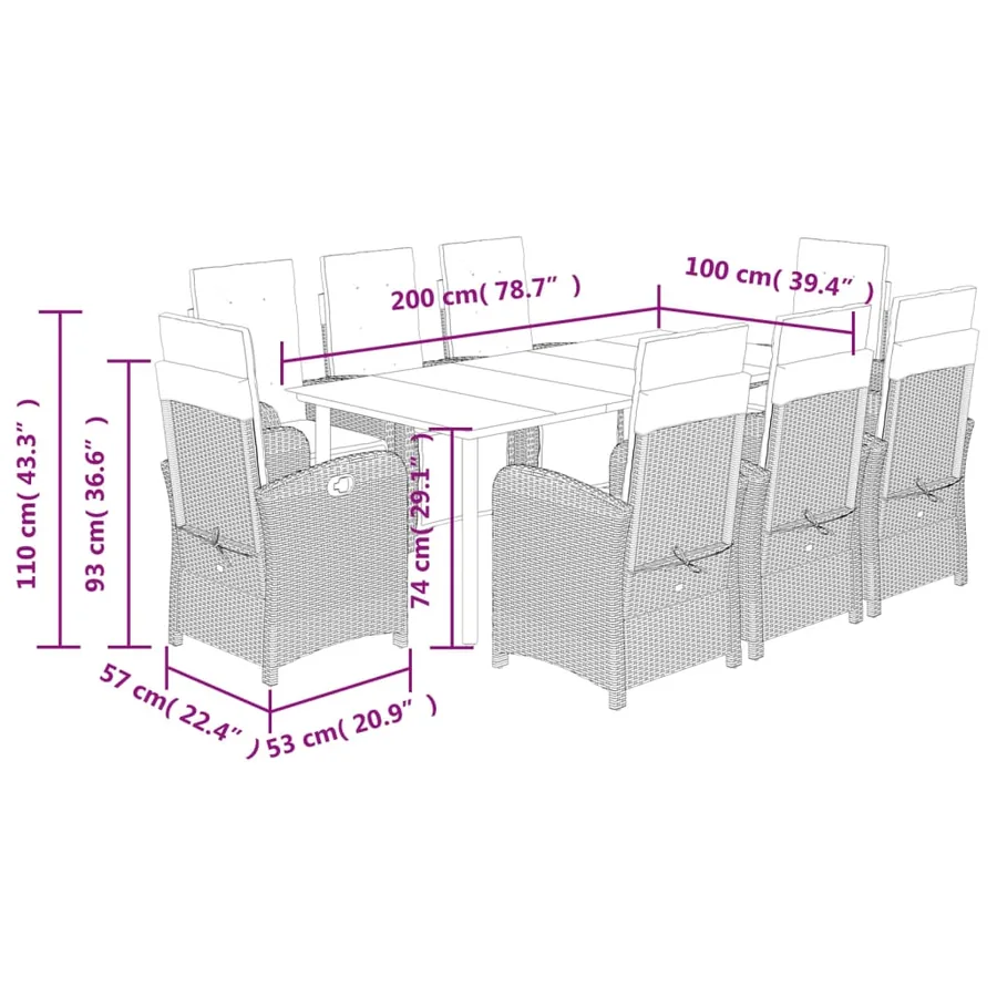 Ensemble à manger de jardin et coussins 9 pcs beige Poly rotin - 9