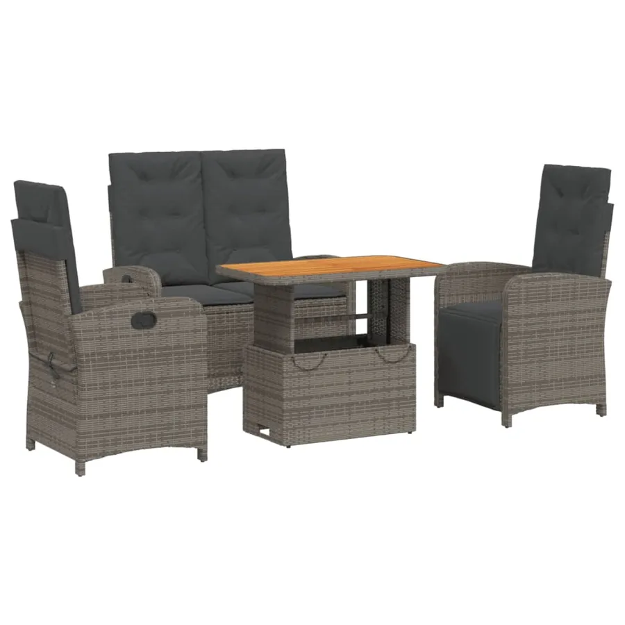 Ensemble à manger jardin 4pcs et coussins Gris Résine tressée - 2