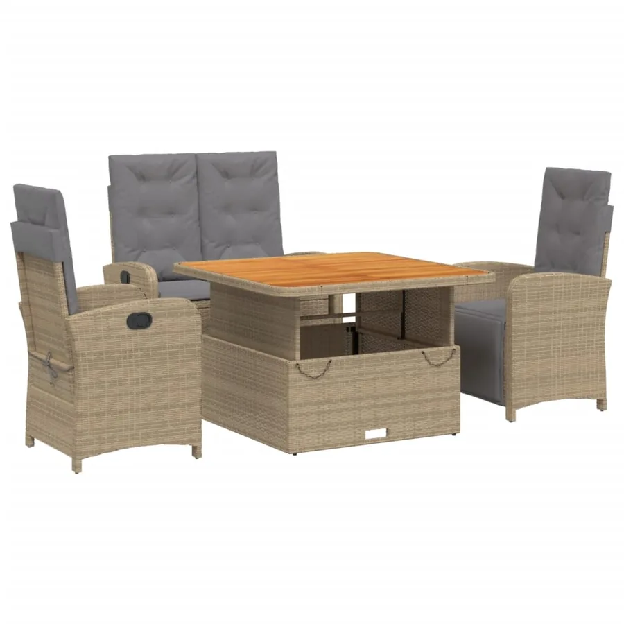 Ensemble à manger de jardin coussins 4 pcs beige résine tressée - 2