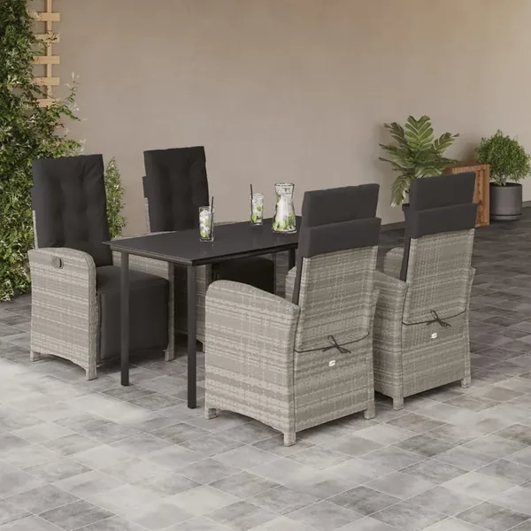 Ensemble à manger de jardin et coussins 5 pcs gris clair rotin