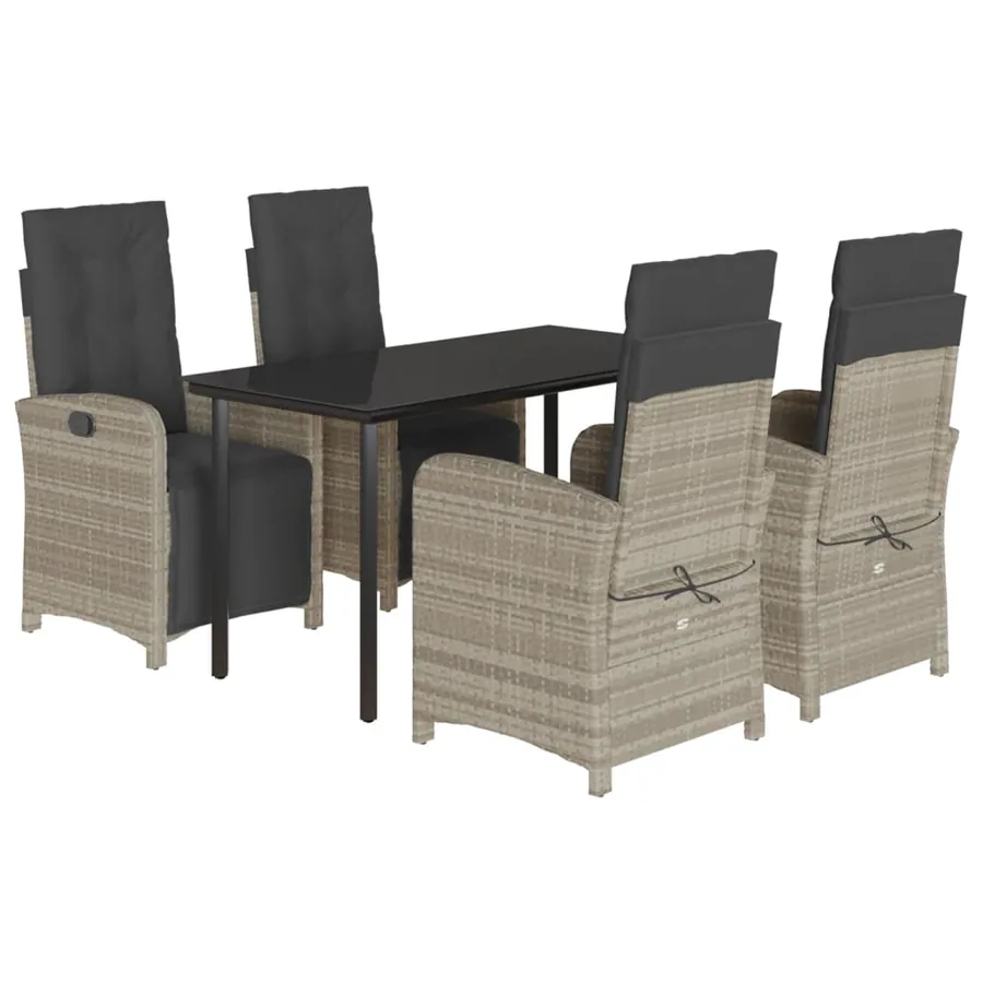 Ensemble à manger de jardin et coussins 5 pcs gris clair rotin - 2