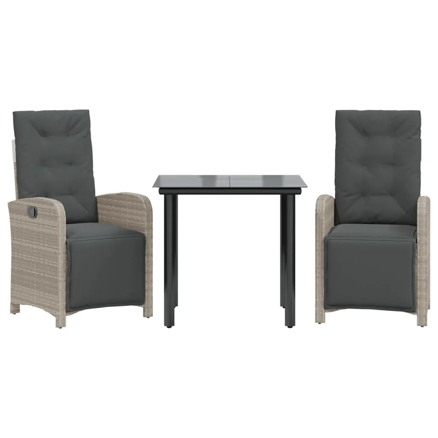 Ensemble de bistro 3 pcs et coussins gris clair résine tressée - 2