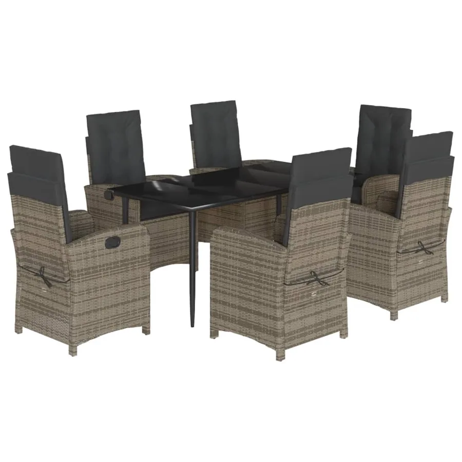 Ensemble à manger de jardin et coussins 7 pcs gris rotin - 2