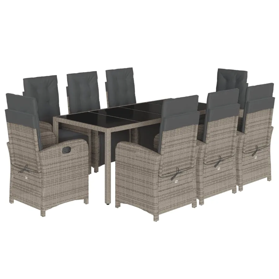 Ensemble à manger de jardin 9 pcs coussins gris résine tressée - 2
