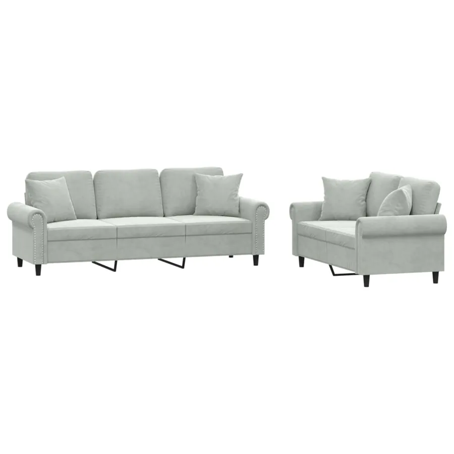 Ensemble de canapés 2 pcs avec coussins gris clair velours - 2