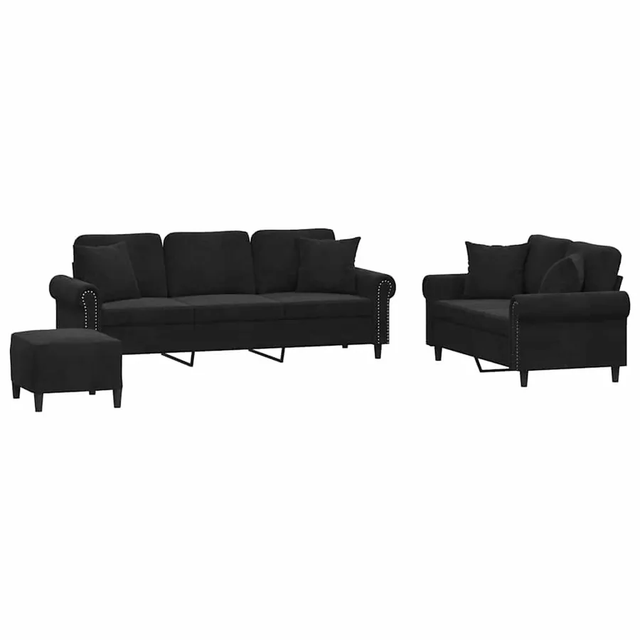 Ensemble de canapés 3 pcs avec coussins noir velours - 2