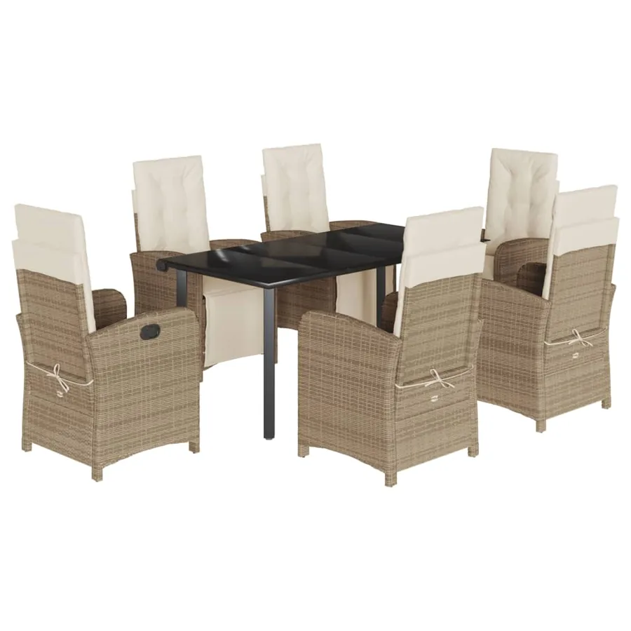 Ensemble à manger de jardin et coussins 7 pcs beige poly rotin - 2