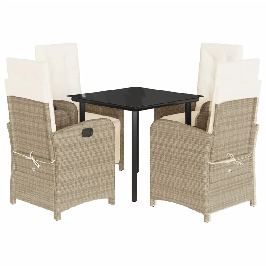Ensemble à manger de jardin avec coussins 5pcs Beige poly rotin - 2