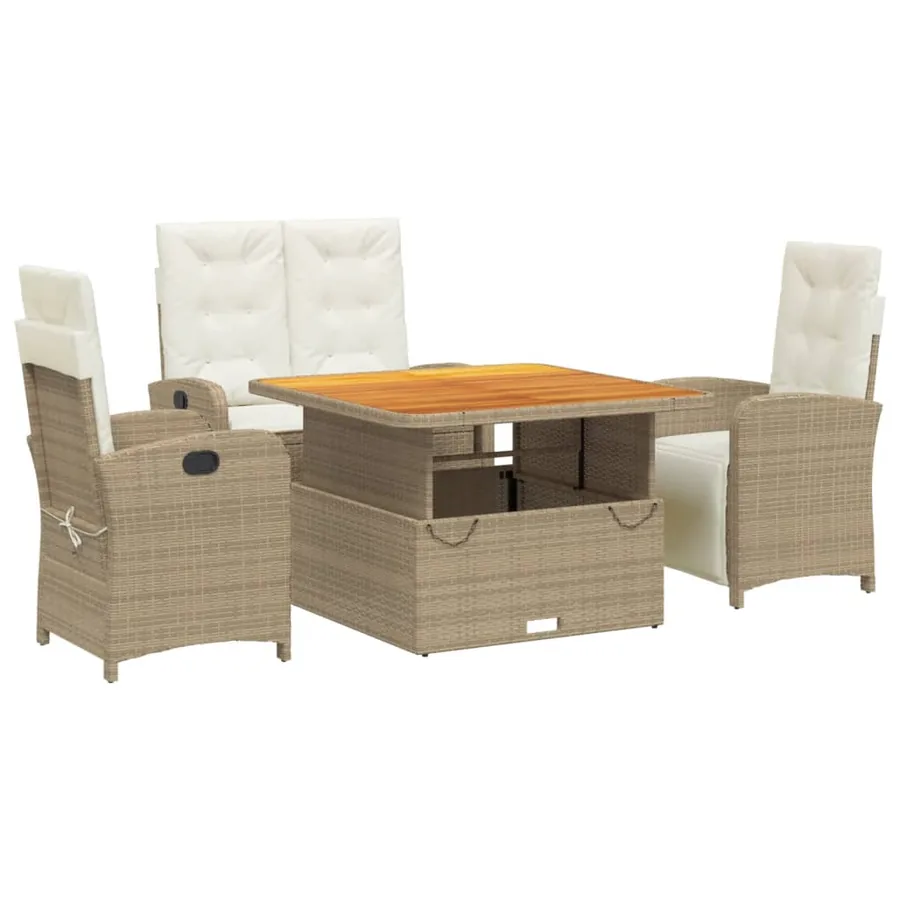 Ensemble à manger de jardin coussins 4 pcs beige résine tressée - 2