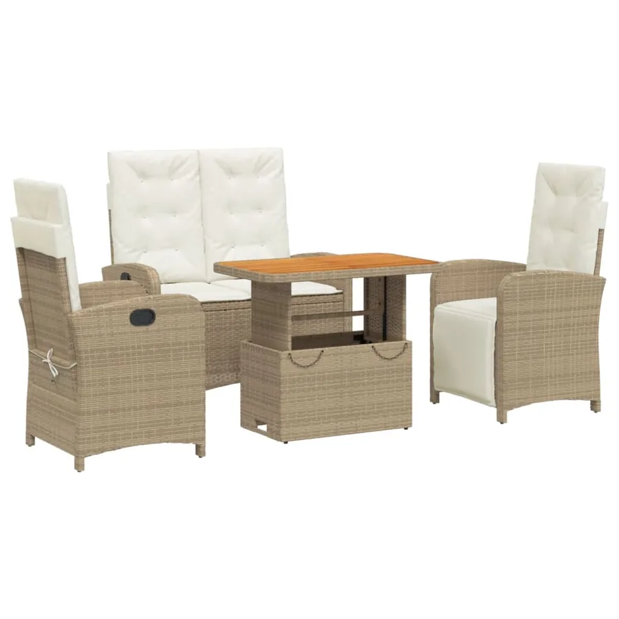 Ensemble à manger de jardin coussins 4 pcs beige résine tressée - 2