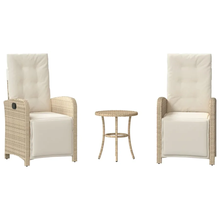 Ensemble de bistro 3 pcs avec coussins beige résine tressée - 2
