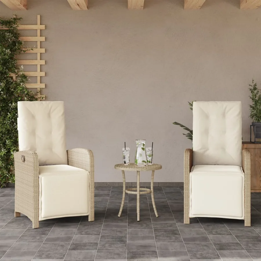 Ensemble de bistro 3 pcs avec coussins beige résine tressée - 3