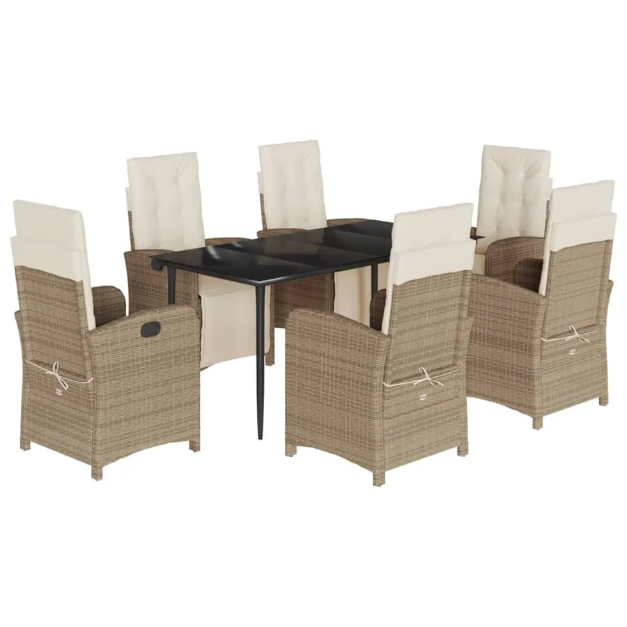 Ensemble à manger de jardin et coussins 7 pcs beige poly rotin - 2