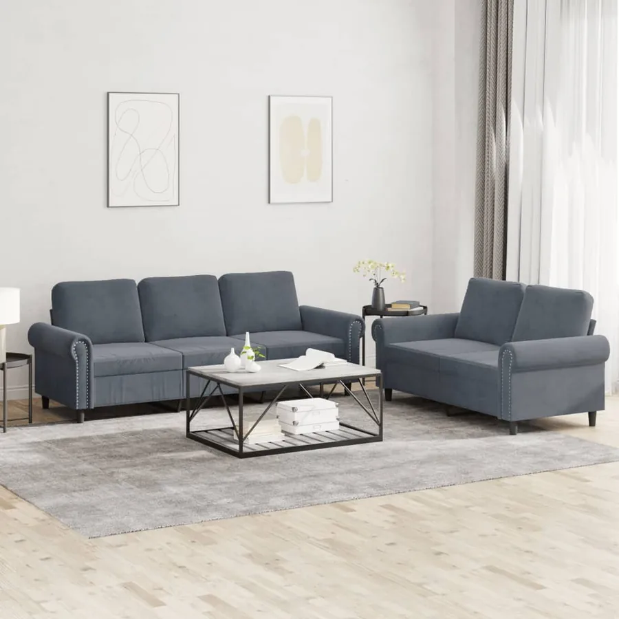Ensemble de canapés 2 pcs avec coussins Gris foncé Velours