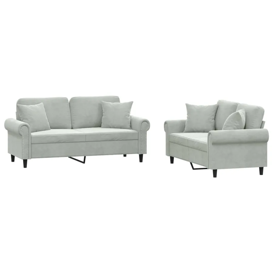 Ensemble de canapés 2 pcs avec coussins gris clair velours - 2