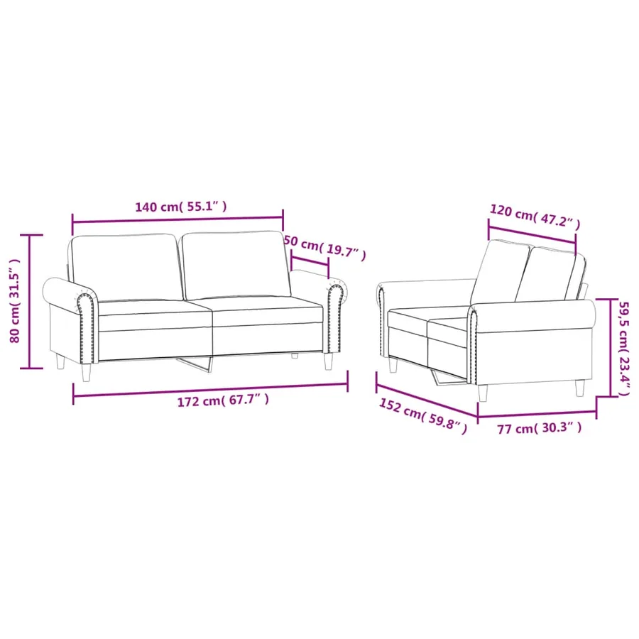 Ensemble de canapés 2 pcs avec coussins Gris foncé Velours - 7