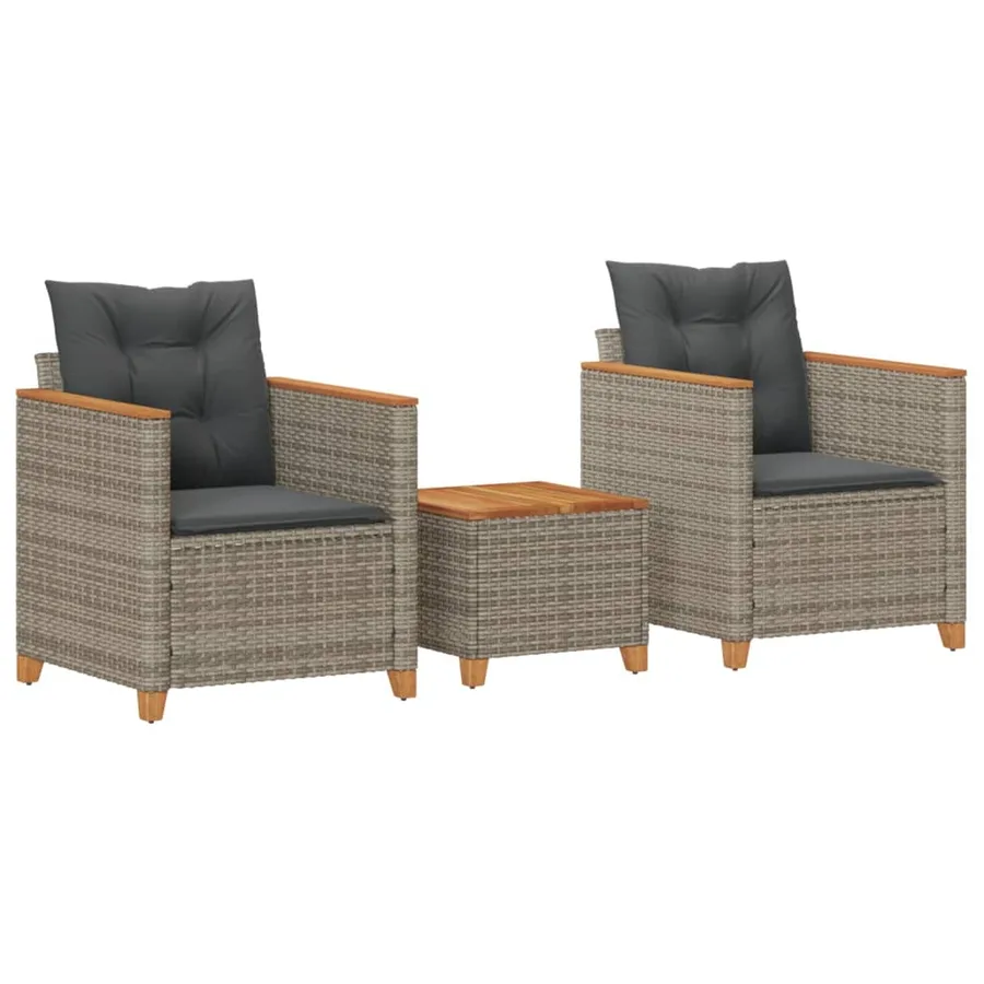 Ensemble de bistro 3 pcs et coussins gris résine tressée acacia - 2