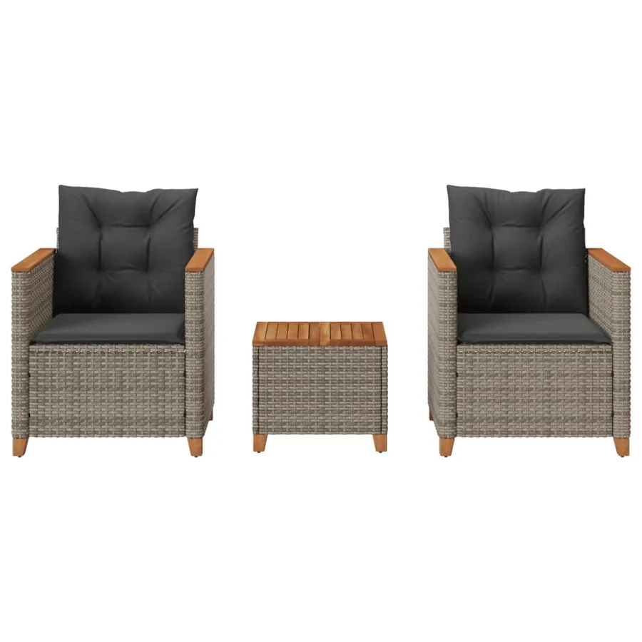 Ensemble de bistro 3 pcs et coussins gris résine tressée acacia - 3
