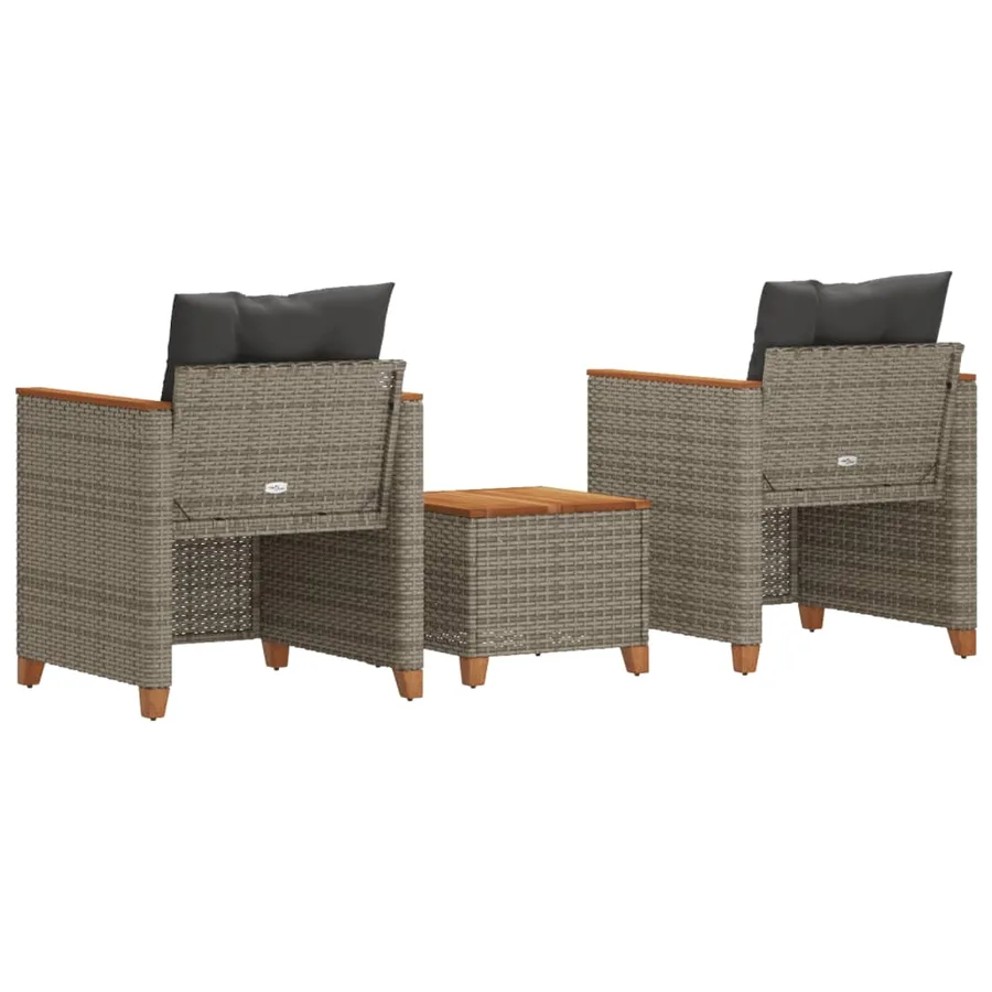 Ensemble de bistro 3 pcs et coussins gris résine tressée acacia - 5