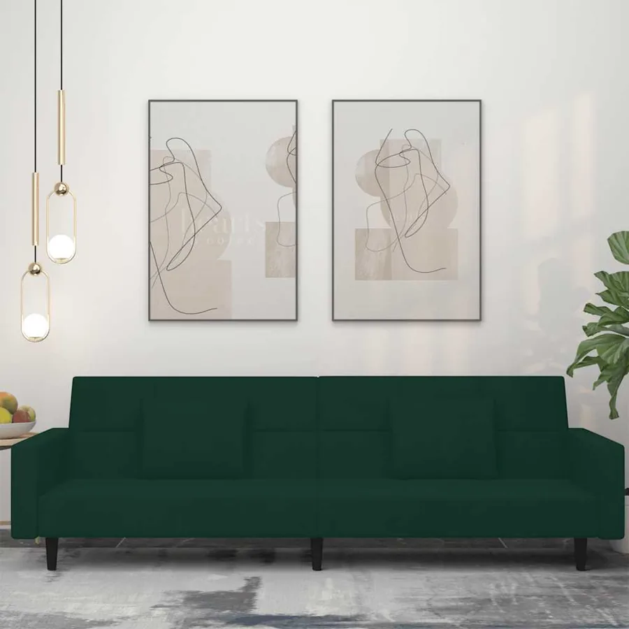 Canapé-lit à 2 places avec deux oreillers Vert foncé Velours