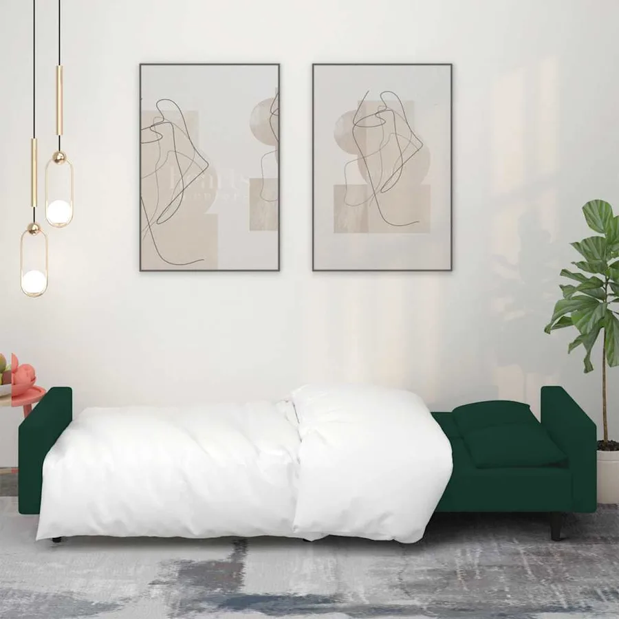 Canapé-lit à 2 places avec deux oreillers Vert foncé Velours - 3