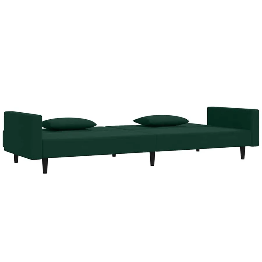 Canapé-lit à 2 places avec deux oreillers Vert foncé Velours - 4