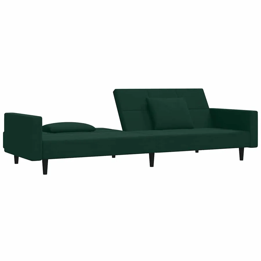 Canapé-lit à 2 places avec deux oreillers Vert foncé Velours - 5