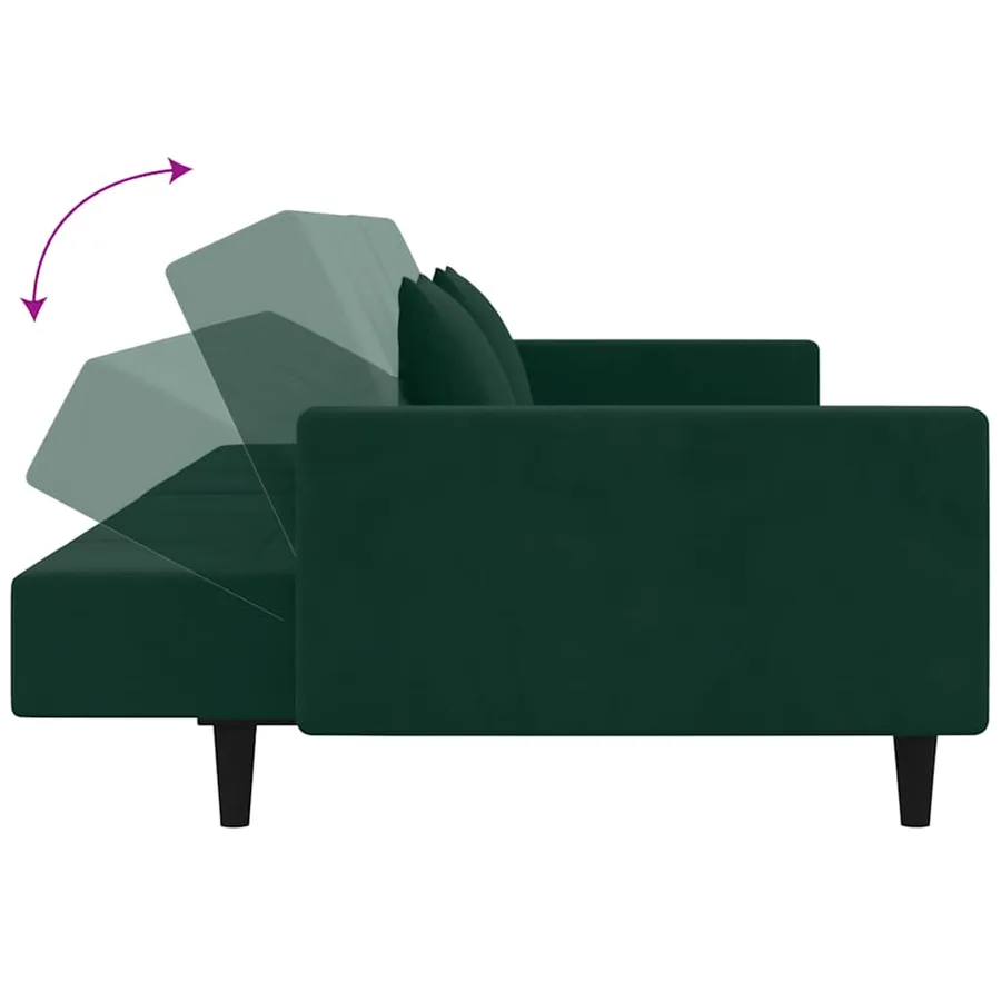 Canapé-lit à 2 places avec deux oreillers Vert foncé Velours - 7
