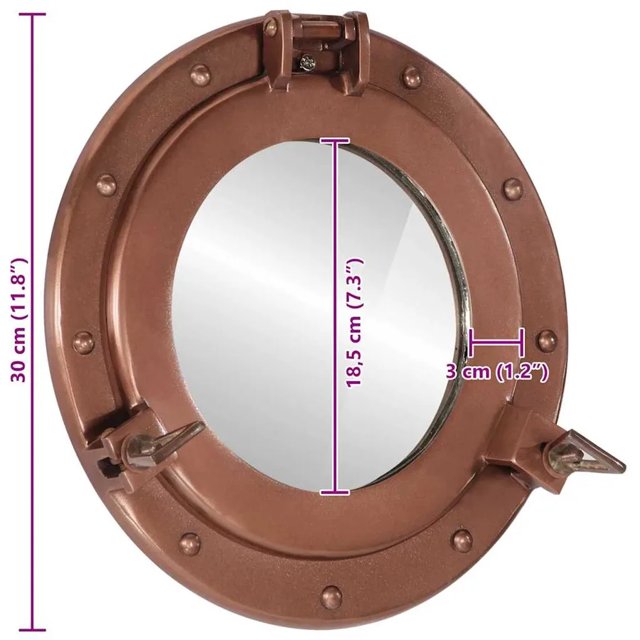 Miroir en forme de hublot mural Ø30 cm aluminium et verre - 7