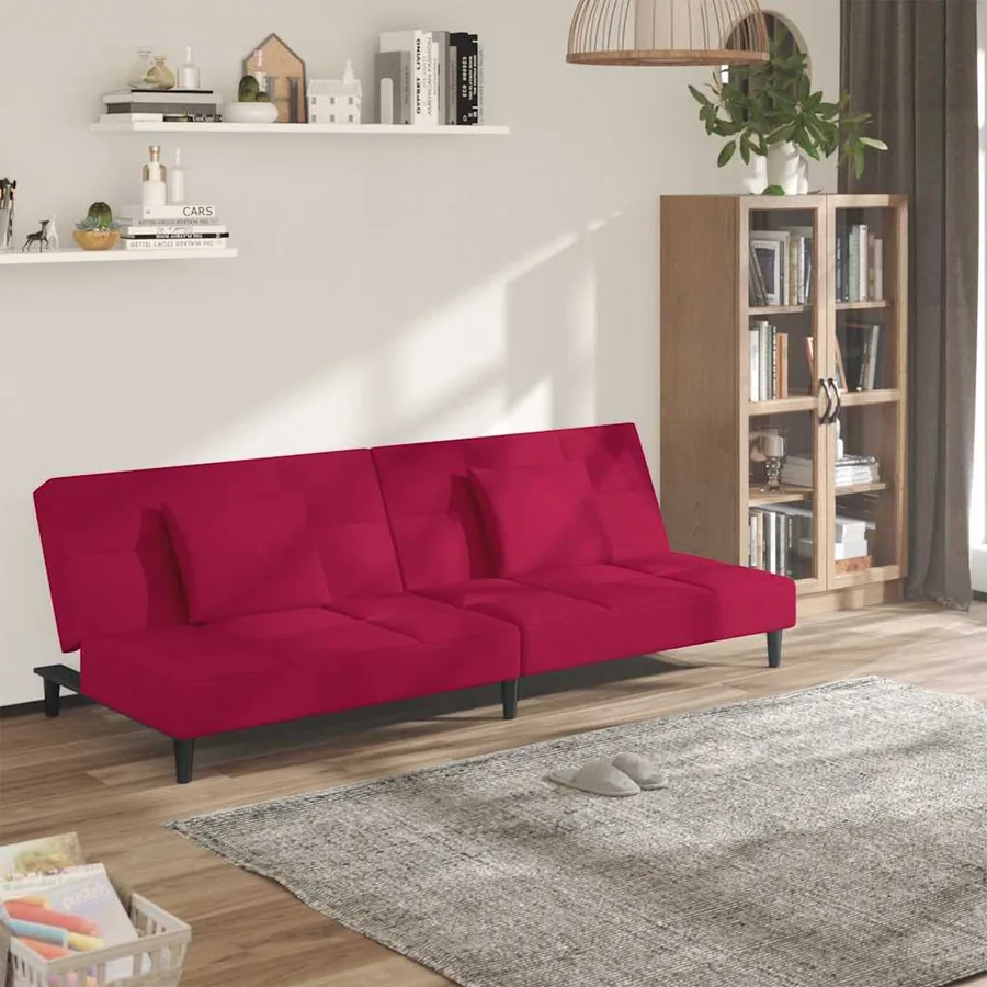 Canapé-lit à 2 places et deux oreillers Rouge bordeaux Velours