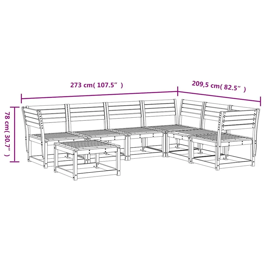 Salon de jardin 7 pcs Bois de pin massif - 8