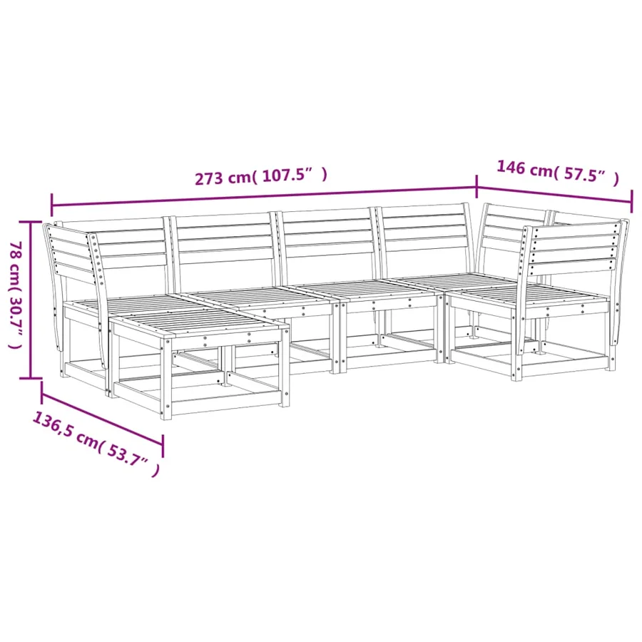 Salon de jardin 6 pcs bois de pin massif - 7