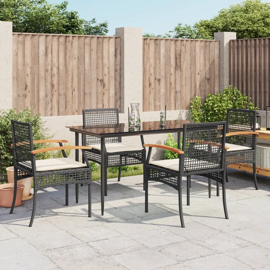 Ensemble à manger de jardin coussins 5pcs Noir Résine tressée
