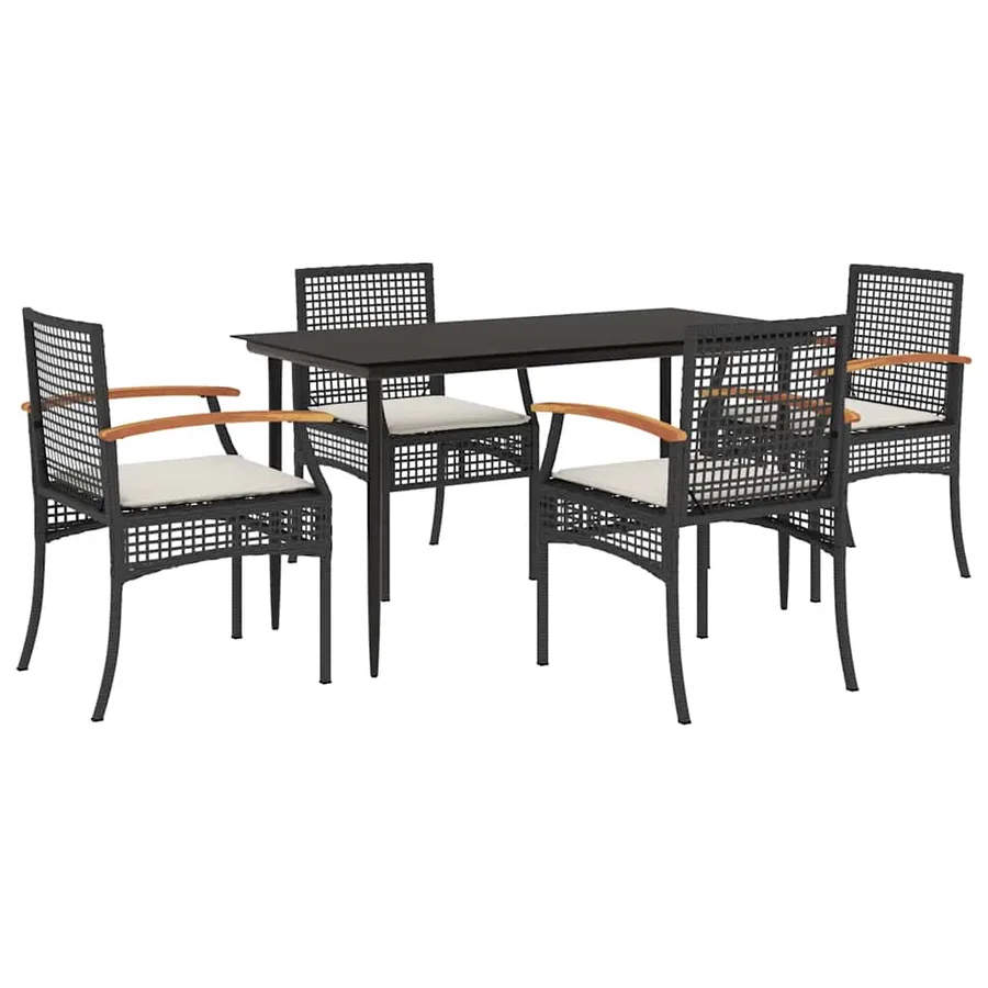Ensemble à manger de jardin coussins 5pcs Noir Résine tressée - 2