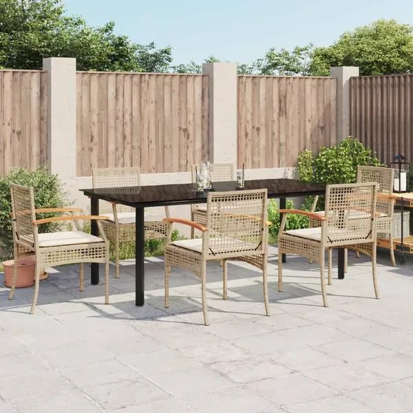 Ensemble à manger de jardin et coussins 7 pcs beige poly rotin