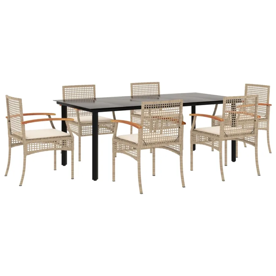 Ensemble à manger de jardin et coussins 7 pcs beige poly rotin - 2
