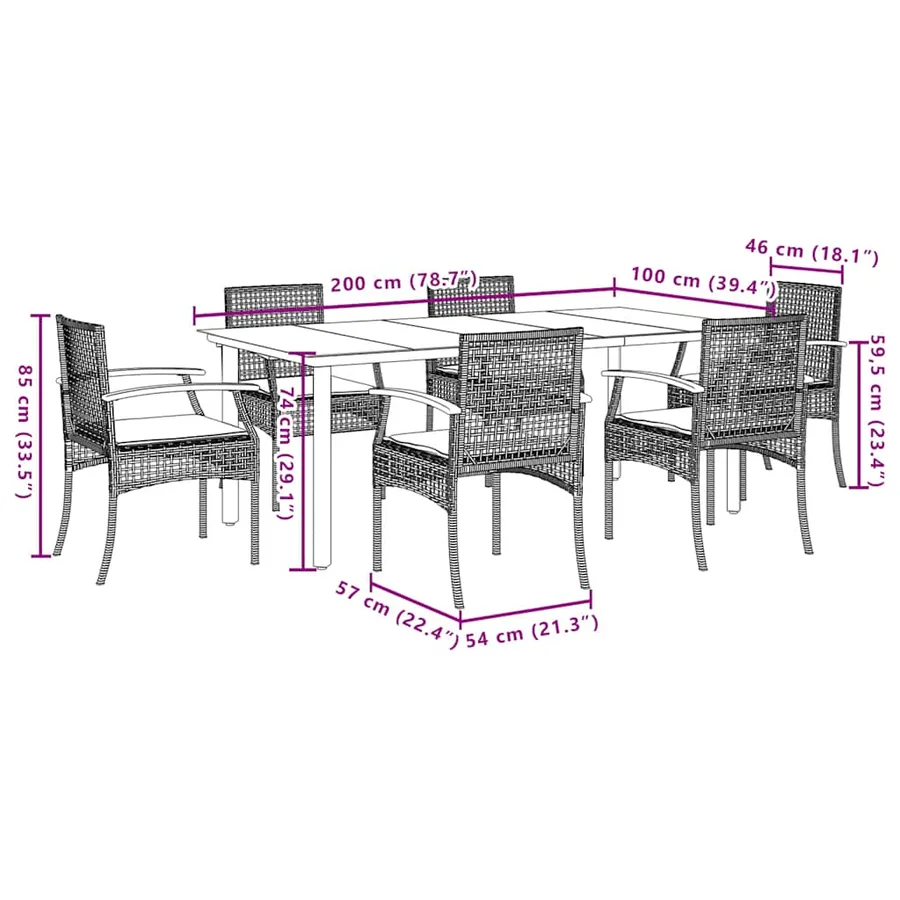 Ensemble à manger de jardin et coussins 7 pcs beige poly rotin - 7