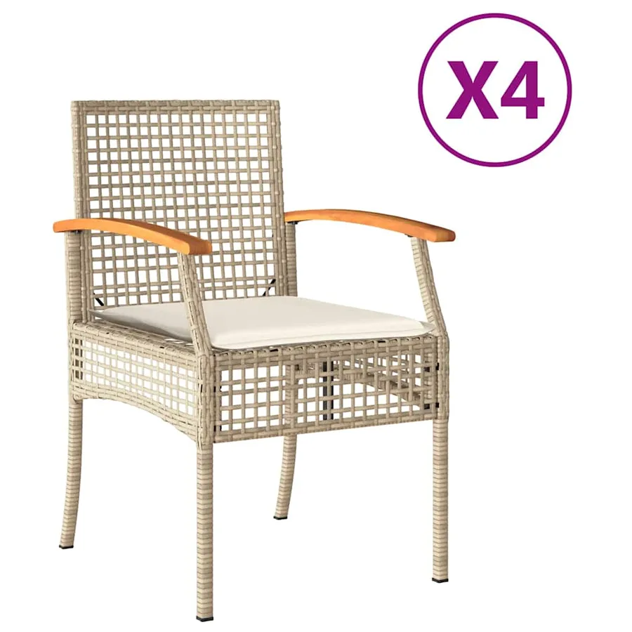 Chaises de jardin coussins lot de 4 beige résine tressée acacia - 2