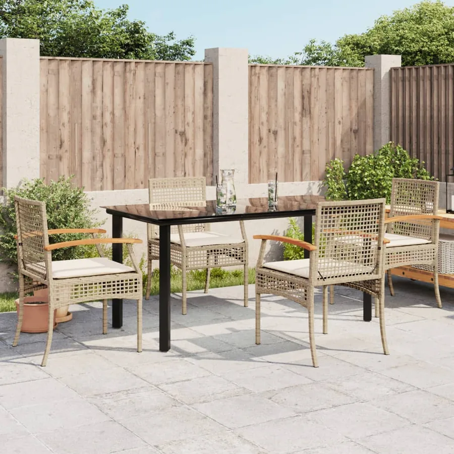 Ensemble à manger de jardin avec coussins 5pcs Beige poly rotin