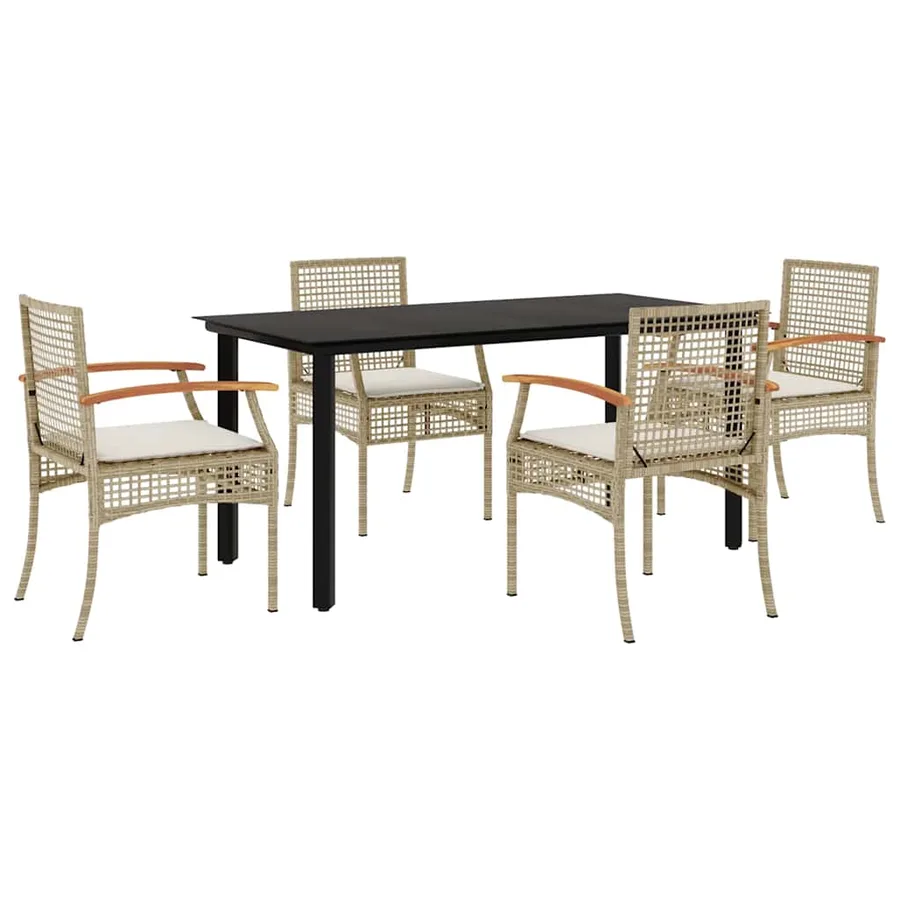 Ensemble à manger de jardin avec coussins 5pcs Beige poly rotin - 2