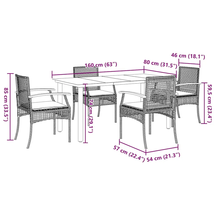 Ensemble à manger de jardin avec coussins 5pcs Beige poly rotin - 7