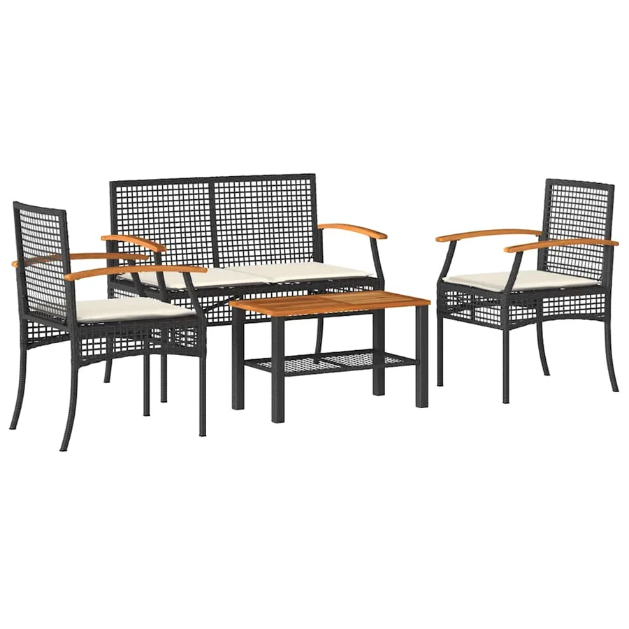 Salon de jardin 4 pcs avec coussins Noir Résine tressée - 2